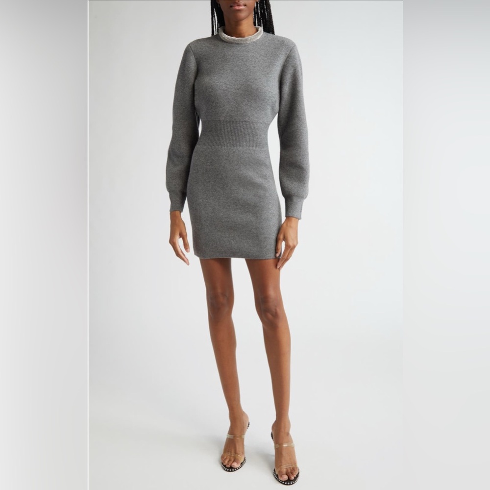 NWT Alexander Wang LS Cinched Waist W/ Hotfix Crystal Tubular Necklace Dress L